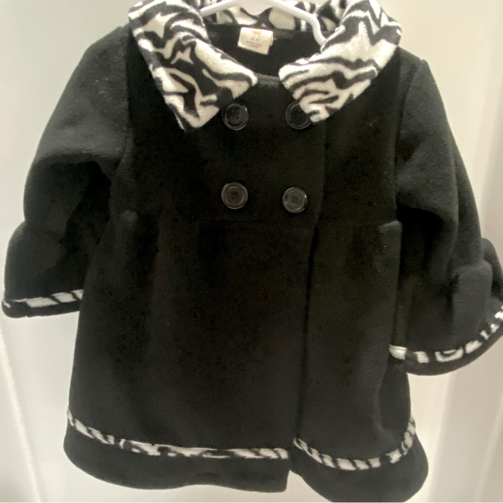 Starting Out Baby Girls 18M Black Coat Zebra Print Faux Fur Collar & Trim